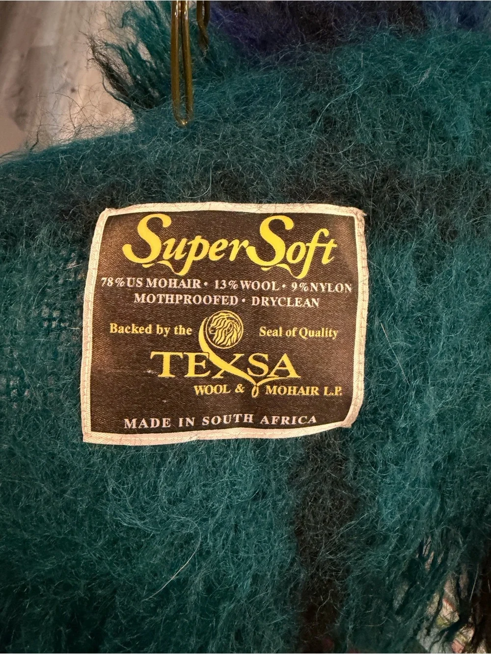 Plaid Teal & Blue Mohair Throw Blanket